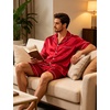 image:imageSWOMOG Men Silk Pajama Set Short Sleeve Satin PJs Sets 2 Piece Button Down Sleepwear Soft Summer Loungewear with PocketsRed