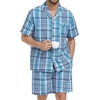 image:imageSWOMOG Mens 100 Cotton Pajama Set 2Pcs Button Down Pjs Set Short Sleeve Sleepwear with Pocket Soft Summer Stripe NightwearBlue Grey Plaid