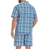 image:imageSWOMOG Mens 100 Cotton Pajama Set 2Pcs Button Down Pjs Set Short Sleeve Sleepwear with Pocket Soft Summer Stripe NightwearBlue Grey Plaid