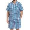 image:imageSWOMOG Mens 100 Cotton Pajama Set 2Pcs Button Down Pjs Set Short Sleeve Sleepwear with Pocket Soft Summer Stripe NightwearBlue Grey Plaid