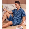 image:imageSWOMOG Mens 100 Cotton Pajama Set 2Pcs Button Down Pjs Set Short Sleeve Sleepwear with Pocket Soft Summer Stripe NightwearBlue Plaid