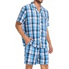 image:imageSWOMOG Mens 100 Cotton Pajama Set 2Pcs Button Down Pjs Set Short Sleeve Sleepwear with Pocket Soft Summer Stripe NightwearGrey Royal Blue Plaid
