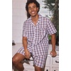 image:imageSWOMOG Mens 100 Cotton Pajama Set 2Pcs Button Down Pjs Set Short Sleeve Sleepwear with Pocket Soft Summer Stripe NightwearWhite Brown Plaid