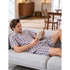 image:imageSWOMOG Mens 100 Cotton Pajama Set 2Pcs Button Down Pjs Set Short Sleeve Sleepwear with Pocket Soft Summer Stripe NightwearWhite Brown Plaid