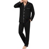 image:imageSWOMOG Mens 100 Cotton Pajama Sets Soft Long Sleeve Sleepwear Pjs SetsBlack