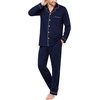 image:imageSWOMOG Mens 100 Cotton Pajama Sets Soft Long Sleeve Sleepwear Pjs SetsNavy Blue