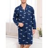 image:imageSWOMOG Mens Nightgown Long Sleeve Sleep Shirt Big amp Tall Nightshirt Button Down Pajama Comfy Nightwear MXXXLBlue Shark