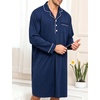 image:imageSWOMOG Mens Nightgown Long Sleeve Sleep Shirt Big amp Tall Nightshirt Button Down Pajama Comfy Nightwear MXXXLNavy Blue