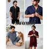 image:imageSWOMOG Mens Pajama Set Short Sleeve 2 PCS Sleepwear Button Down Soft Loungewear Modal Set Pj Set with Pockets S3XLBlack Grey