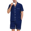 image:imageSWOMOG Mens Pajama Set Short Sleeve 2 PCS Sleepwear Button Down Soft Loungewear Modal Set Pj Set with Pockets S3XLNavy Blue