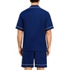 image:imageSWOMOG Mens Pajama Sets Short Sleeve Sleepwear Button Down Loungewear Soft Modal Lounge Pjs with Pockets SXXLNavy Blue