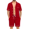 image:imageSWOMOG Mens Pajama Sets Short Sleeve Sleepwear Button Down Loungewear Soft Modal Lounge Pjs with Pockets SXXLRed