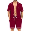 image:imageSWOMOG Mens Pajama Sets Short Sleeve Sleepwear Button Down Loungewear Soft Modal Lounge Pjs with Pockets SXXLWine Red