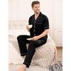 image:imageSWOMOG Mens Satin Pajama Set Short Sleeve Classic Sleepwear Button Down Silky Loungewear with Long PantsBlack
