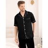 image:imageSWOMOG Mens Satin Pajama Set Short Sleeve Classic Sleepwear Button Down Silky Loungewear with Long PantsBlack