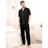 image:imageSWOMOG Mens Satin Pajama Set Short Sleeve Classic Sleepwear Button Down Silky Loungewear with Long PantsBlack