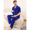 image:imageSWOMOG Mens Satin Pajama Set Short Sleeve Classic Sleepwear Button Down Silky Loungewear with Long PantsBlue