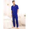 image:imageSWOMOG Mens Satin Pajama Set Short Sleeve Classic Sleepwear Button Down Silky Loungewear with Long PantsBlue