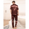 image:imageSWOMOG Mens Satin Pajama Set Short Sleeve Classic Sleepwear Button Down Silky Loungewear with Long PantsBrown