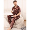 image:imageSWOMOG Mens Satin Pajama Set Short Sleeve Classic Sleepwear Button Down Silky Loungewear with Long PantsBrown
