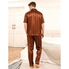 image:imageSWOMOG Mens Satin Pajama Set Short Sleeve Classic Sleepwear Button Down Silky Loungewear with Long PantsBrown Stripes