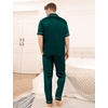image:imageSWOMOG Mens Satin Pajama Set Short Sleeve Classic Sleepwear Button Down Silky Loungewear with Long PantsDark Forest Green