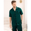 image:imageSWOMOG Mens Satin Pajama Set Short Sleeve Classic Sleepwear Button Down Silky Loungewear with Long PantsDeep Green