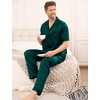 image:imageSWOMOG Mens Satin Pajama Set Short Sleeve Classic Sleepwear Button Down Silky Loungewear with Long PantsDeep Green