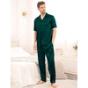 image:imageSWOMOG Mens Satin Pajama Set Short Sleeve Classic Sleepwear Button Down Silky Loungewear with Long PantsDeep Green
