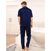 image:imageSWOMOG Mens Satin Pajama Set Short Sleeve Classic Sleepwear Button Down Silky Loungewear with Long PantsDeep Navy Blue