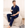 image:imageSWOMOG Mens Satin Pajama Set Short Sleeve Classic Sleepwear Button Down Silky Loungewear with Long PantsDeep Navy Blue