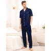 image:imageSWOMOG Mens Satin Pajama Set Short Sleeve Classic Sleepwear Button Down Silky Loungewear with Long PantsDeep Navy Blue