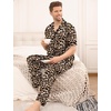 image:imageSWOMOG Mens Satin Pajama Set Short Sleeve Classic Sleepwear Button Down Silky Loungewear with Long PantsLeopard Print