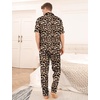 image:imageSWOMOG Mens Satin Pajama Set Short Sleeve Classic Sleepwear Button Down Silky Loungewear with Long PantsLeopard Print