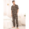 image:imageSWOMOG Mens Satin Pajama Set Short Sleeve Classic Sleepwear Button Down Silky Loungewear with Long PantsLeopard Print