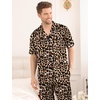image:imageSWOMOG Mens Satin Pajama Set Short Sleeve Classic Sleepwear Button Down Silky Loungewear with Long PantsLeopard Print