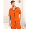 image:imageSWOMOG Mens Satin Pajama Set Short Sleeve Classic Sleepwear Button Down Silky Loungewear with Long PantsOrange