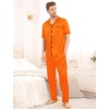 image:imageSWOMOG Mens Satin Pajama Set Short Sleeve Classic Sleepwear Button Down Silky Loungewear with Long PantsOrange
