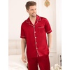 image:imageSWOMOG Mens Satin Pajama Set Short Sleeve Classic Sleepwear Button Down Silky Loungewear with Long PantsRed