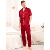 image:imageSWOMOG Mens Satin Pajama Set Short Sleeve Classic Sleepwear Button Down Silky Loungewear with Long PantsRed