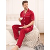 image:imageSWOMOG Mens Satin Pajama Set Short Sleeve Classic Sleepwear Button Down Silky Loungewear with Long PantsRed