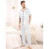 image:imageSWOMOG Mens Satin Pajama Set Short Sleeve Classic Sleepwear Button Down Silky Loungewear with Long PantsWhite