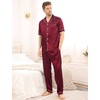 image:imageSWOMOG Mens Satin Pajama Set Short Sleeve Classic Sleepwear Button Down Silky Loungewear with Long PantsWine Red