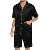 image:imageSWOMOG Mens Silk Pajama Set 2 Pieces Short Sleeve Soft Satin Sleepwear Button Down PjBlack
