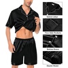 image:imageSWOMOG Mens Silk Pajama Set 2 Pieces Short Sleeve Soft Satin Sleepwear Button Down PjBlack