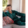 image:imageSWOMOG Mens Silk Pajamas Set Satin Long Sleeve Button Down 2 PCS Sleepwear V Neck Classic Loungewear Pjs with Long PantsDark Green