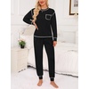 image:imageSWOMOG Pajamas Womens Long Sleeve Sleepwear with Long Pants Soft Loungewear Pj Set SXXLCarbon Black