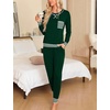 image:imageSWOMOG Pajamas Womens Long Sleeve Sleepwear with Long Pants Soft Loungewear Pj Set SXXLDark Geen
