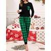 image:imageSWOMOG Women Christmas Pajamas Sets Buffalo Plaid Pajama Pants with Pockets Long Sleeve Tops Loungewear SetBlack  Green Plaid