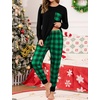 image:imageSWOMOG Women Christmas Pajamas Sets Buffalo Plaid Pajama Pants with Pockets Long Sleeve Tops Loungewear SetBlack  Green Plaid